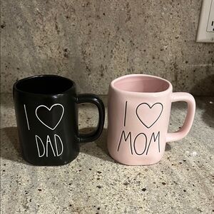Rae Dunn Black and Pink I Love Dad and Mom Mugs